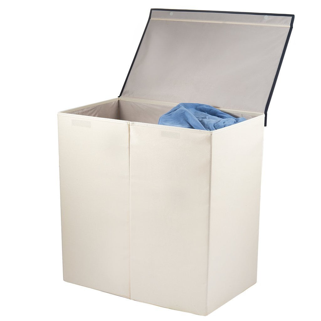Double Laundry Basket, Folding Laundry Hamper Ivory