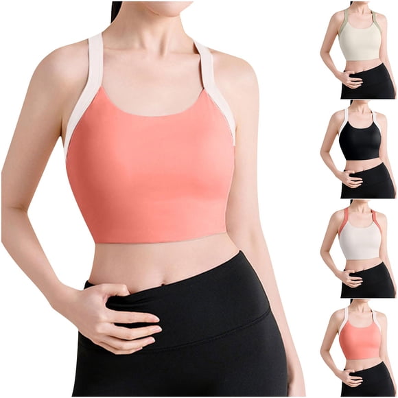 Oksale Womens High Impact Sports Bras Elastic Cross Back Push Up Bra Lightweight Breathable Color Block Sports Bra for Yoga Fitness Green XL
