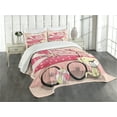 thumbnail image 3 of Ambesonne Cartoon Quilted Bedspread Set 3 Pcs, Retro Wheels Puppy Artwork, Queen Size, Pale Yellow Pink, 3 of 5