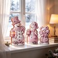 thumbnail image 4 of Lilixerw Christmas Snowman Figurine Set of 3 pink with Hats Scarves Christmas Tree Gingerbread for Shelf Mantel Holiday Seasonal Home Decoration, 4 of 6