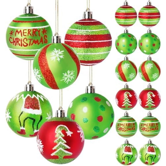 12-Piece 2.4 in. Christmas Ball Ornaments for Tree Red and Green Glittering Hanging Bulbs Pendants for Decoration