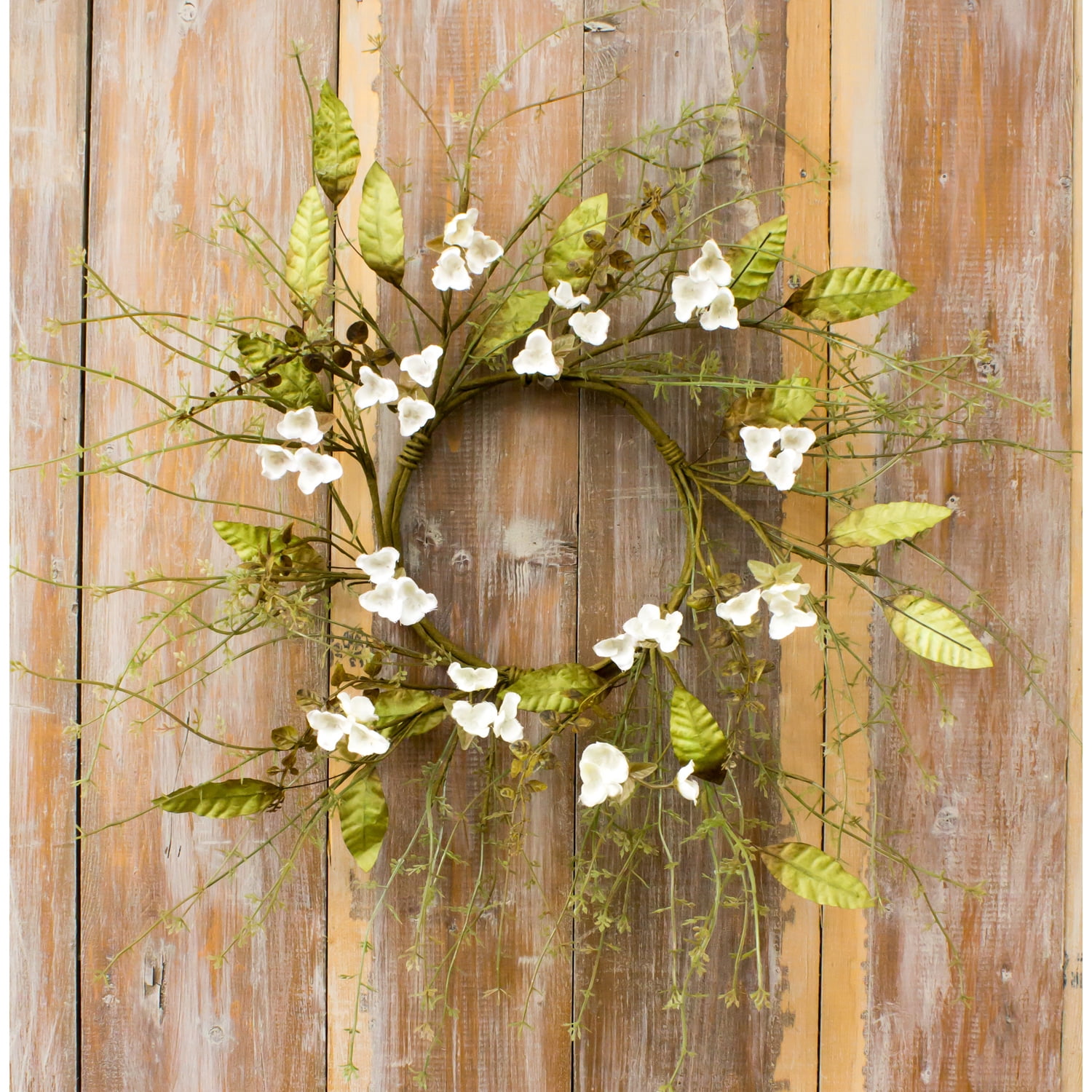 6.50" White and Green Floral Candle Ring