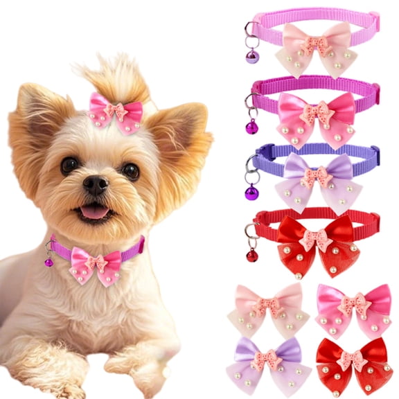 4Pcs Cute Girl Dog Collars with Bow Tie, Soft Nylon Adjustable Extra Small Dog Collar for Tiny Puppies, XS Pet Collar for Neck 7.5-12.5 Inch