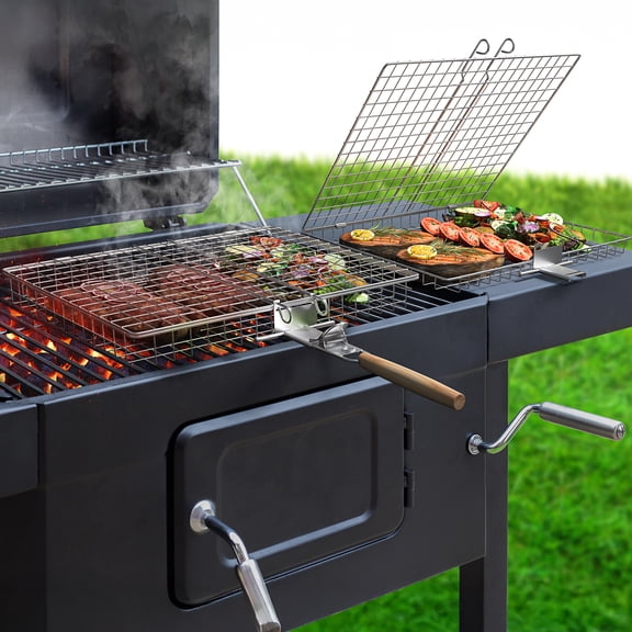 Sorbus Stainless Steel Grill Basket 2 Pack – Large Folding BBQ Grilling Baskets with Handle, Portable Accessories for Fish, Shrimp, Vegetables – Outdoor Cooking & Camping Gift