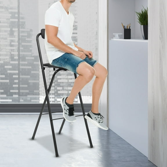 75cm Black Portable Folding Chair High Load-Bearing Heightening Dining Chair Bar Bench