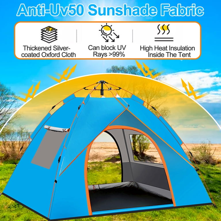 Naturehike Pop Up Tent For 3-4 Person - Easy Instant Setup Camping Tent With Awnings, 210T Polyester
