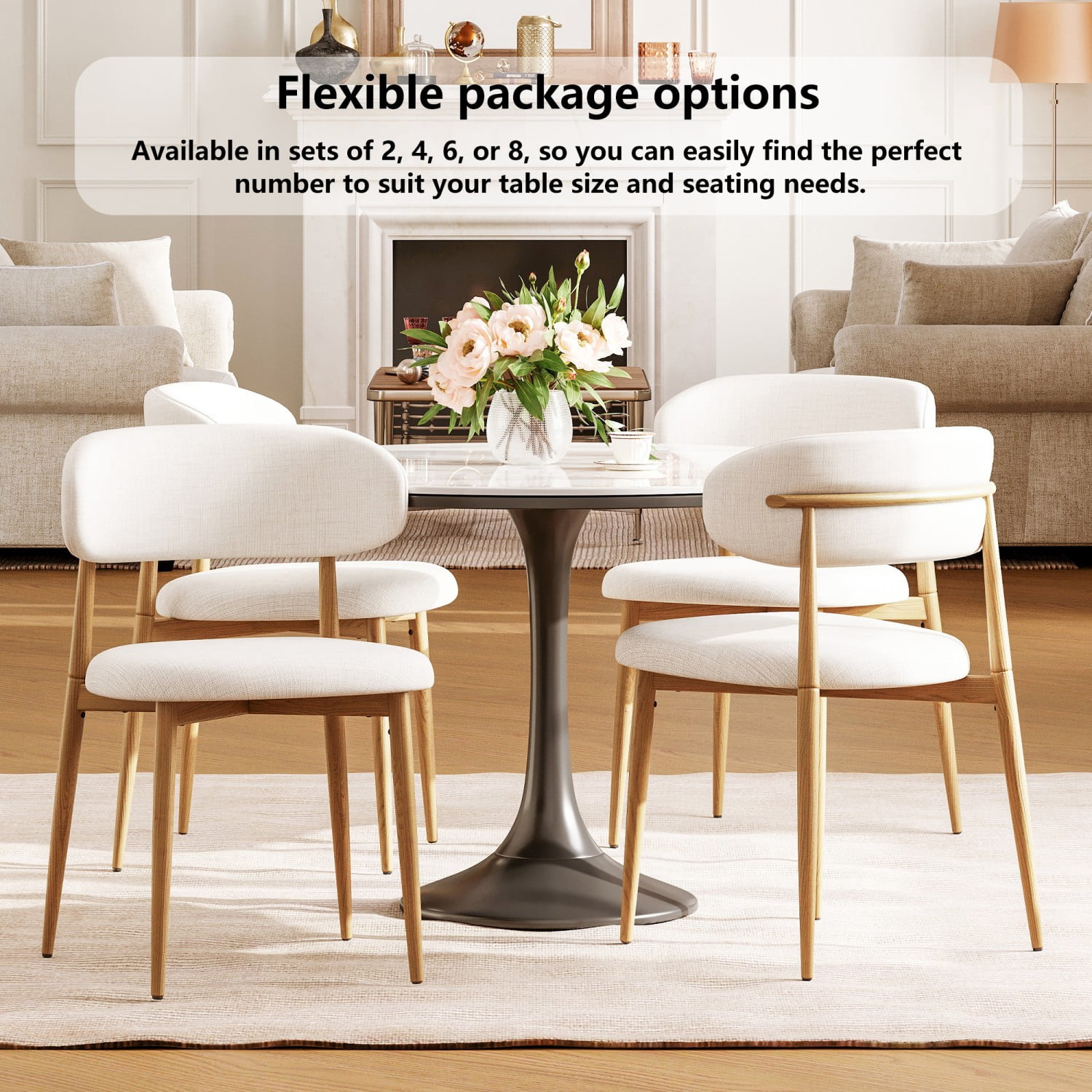 Dining Chairs Set of 4 Metal Kitchen Chairs Modern Fabric Upholstered Dining Room Chairs with Ergonomic Backrest Beige Industrial Farmhouse Style, Black
