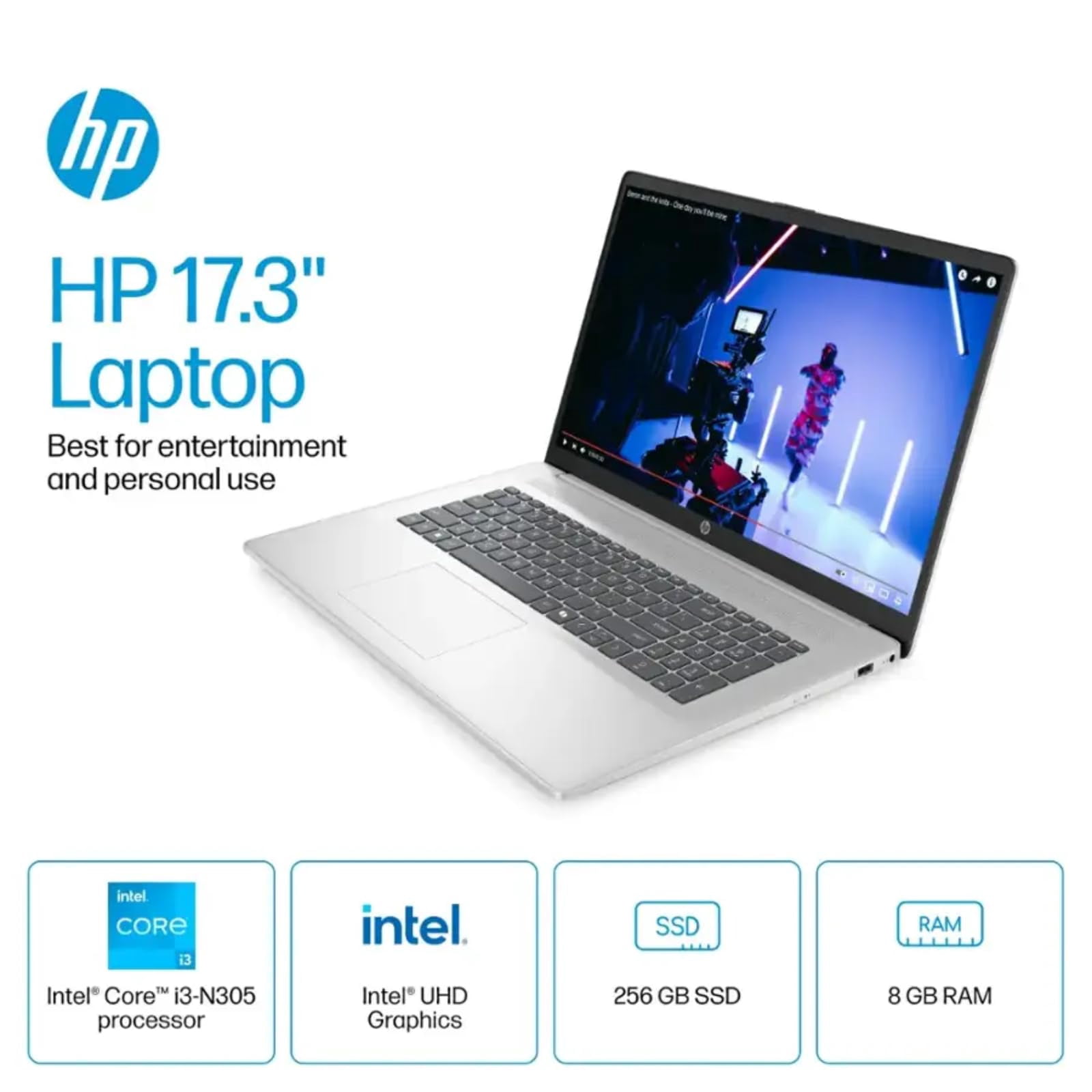 HP 17.3 Laptop for Business & Student - Windows 11 Pro * Free MS Office * 17.3" HD+ Display * Intel 8-Core i3-N305(Beat i5-1135G7) * 32GB RAM + 2TB SSD * Wi-Fi 6 * Copilot * W/External DVD Drive