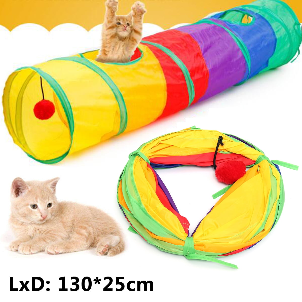 Collapsible Pet Cat Tunnel with Hanging Ball Foldable Toys Cat Rabbit Game  Tunnel Funny Play Tube Running Hiding