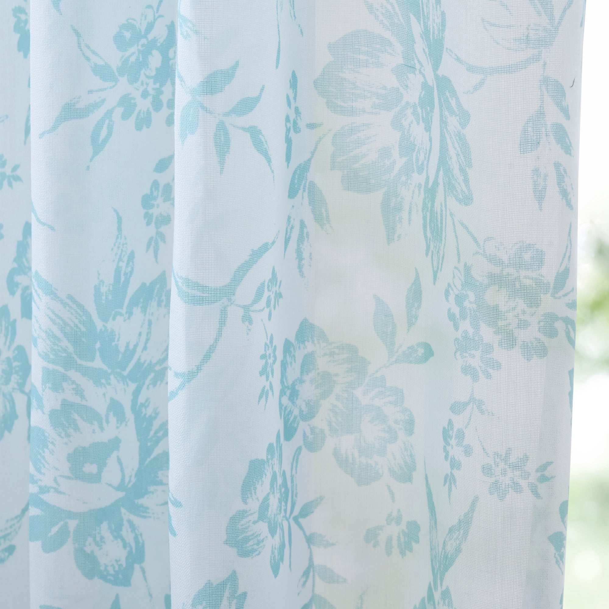 Martha Stewart Etched Floral Curtain Panel Pair, Blue, Pole Top, Light Filtering, Indoor, Adult, 2 Piece Set, 50" x 84"