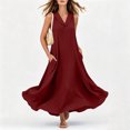 thumbnail image 6 of YuXingFu Cotton Dresses Casual Summer Maxi V-Neck Plus Size Womens Dress Sleeveless Flowy Long Casual Summer Wine XL, 6 of 9