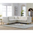 thumbnail image 3 of 5-Seat Velvet L-Shaped Sectional Sofa, Modern Upholstered Corner Couch with Armrest and Metal Legs, Large Tufted Sofa with Nailhead Trim for Living Room Apartment, 82.2'', Beige, 3 of 8