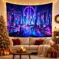thumbnail image 3 of Digital Futuristic Cyberpunk With Cityscape At Night, Mystical Fantasy for Space Lovers, Galaxy Room Decor, Housewarming Gift, Tapestry Wall Hanging for Bedroom and Dorm, 3 of 7