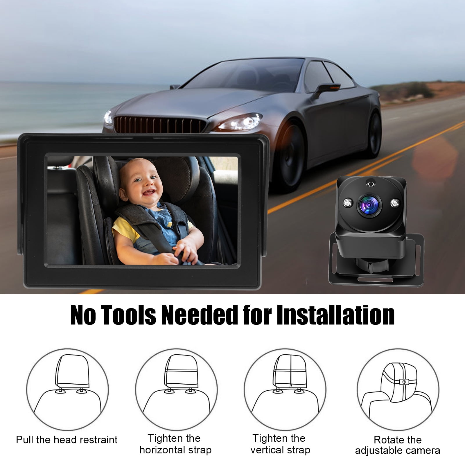 Car Cleaning Baby Car Camera 4.3 Monitor Wide View Night Vision