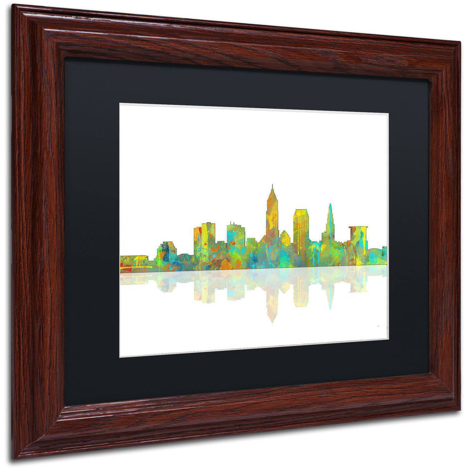 Trademark Fine Art "Cleveland Ohio Skyline" Canvas Art by Marlene Watson Black Matte, Wood Frame