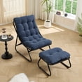 thumbnail image 5 of Leumius Patio Outdoor Lounge Chair with Ottoman, Comfy Sling Recliner Chair with Puffy Cushion and Foot Stool for Living Room Bedroom Reading Room Navy Blue, 5 of 9