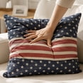 thumbnail image 5 of Throw Pillow Cover, Cushion Case, 18X18 inch Linen with Vintage USA Flag Star Stripe Prints, for Sofa Decor, Living Room Setup, 4th of July Home Arrangement, 5 of 6