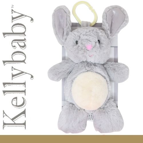 Rattle Pram 10" Gray Baby Bunny Plush.