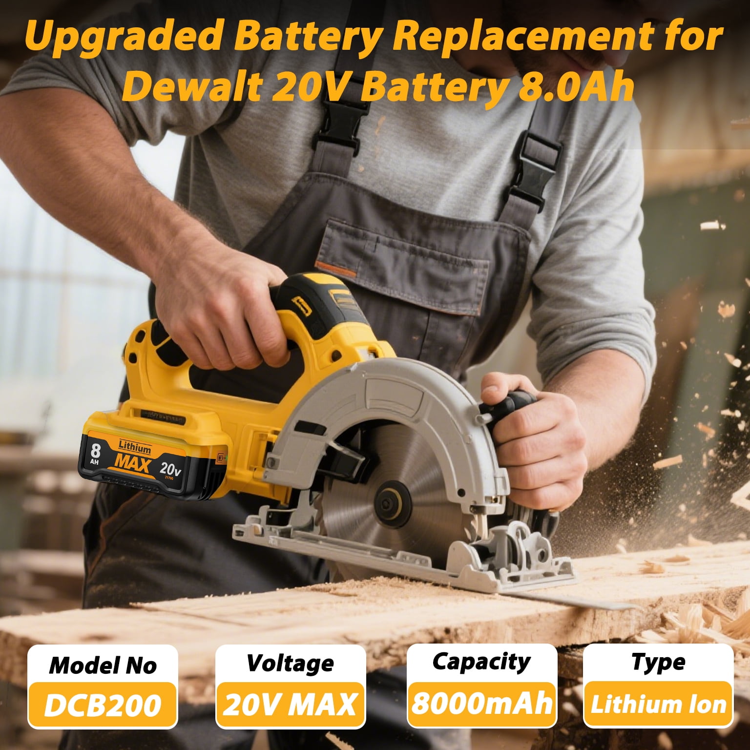 2 Pack 8.0Ah Replacement Battery and Charger for Dewalt 20V Max Batteries DCB200 DCB205-2 DCB206 DCB204 DCB203 DCB208 Compatible with Dewalt 20V Cordless Power Tools