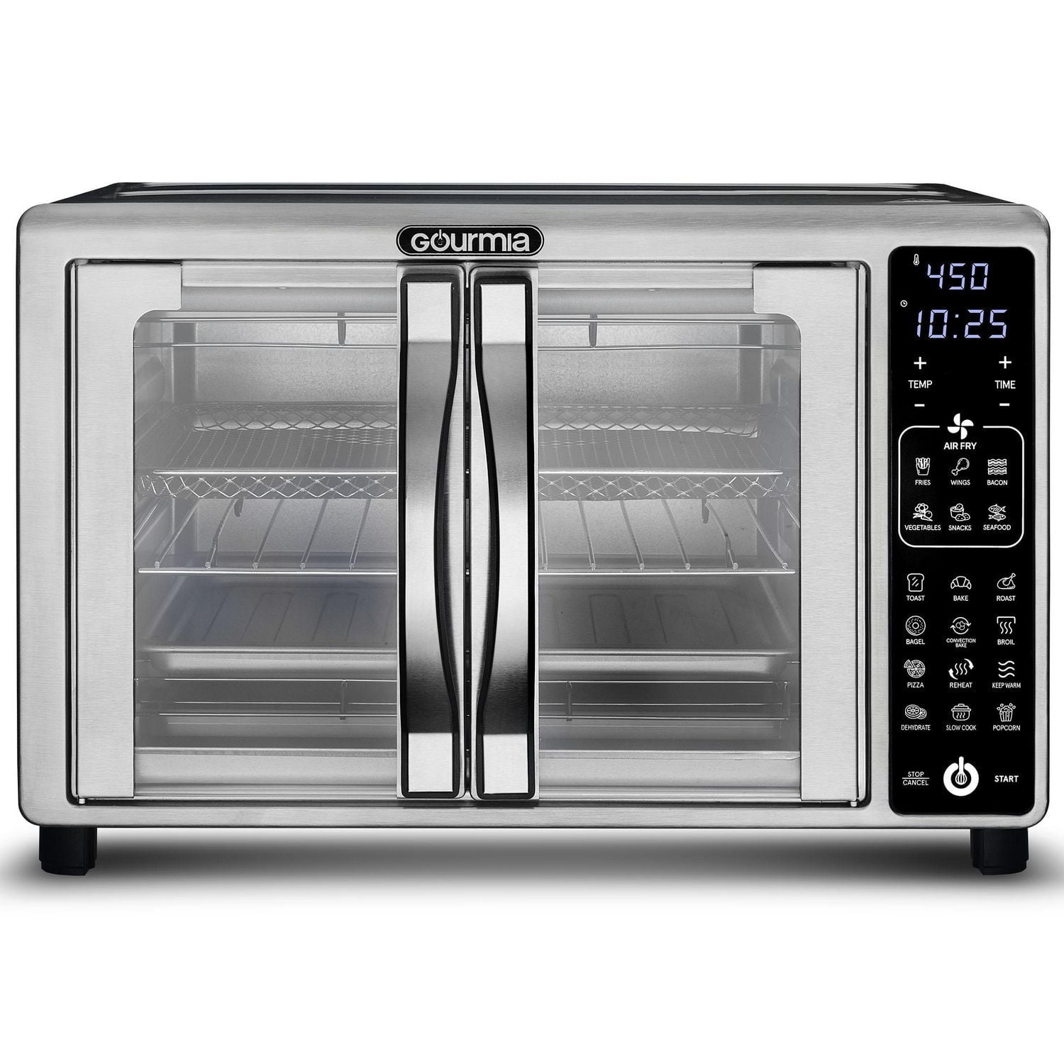 Gourmia Digital Air Fryer Toaster Oven with Single-Pull French Doors, 19 Cooking Presets, Stainless Steel