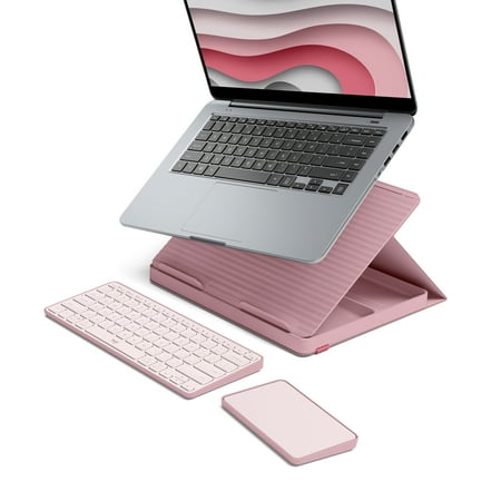 Logitech Casa Pop Up Desk Work From Home Kit with Laptop Stand Wireless Keyboard & Touchpad Bluetooth USB C Charging for Laptop/MacBook (10? to 17?) - Windows macOS ChromeOS - Bohemian Blush