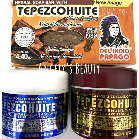 Set of 2 Tepezcohuite creams and 1 Bar soap El Indio Papago by Unknown