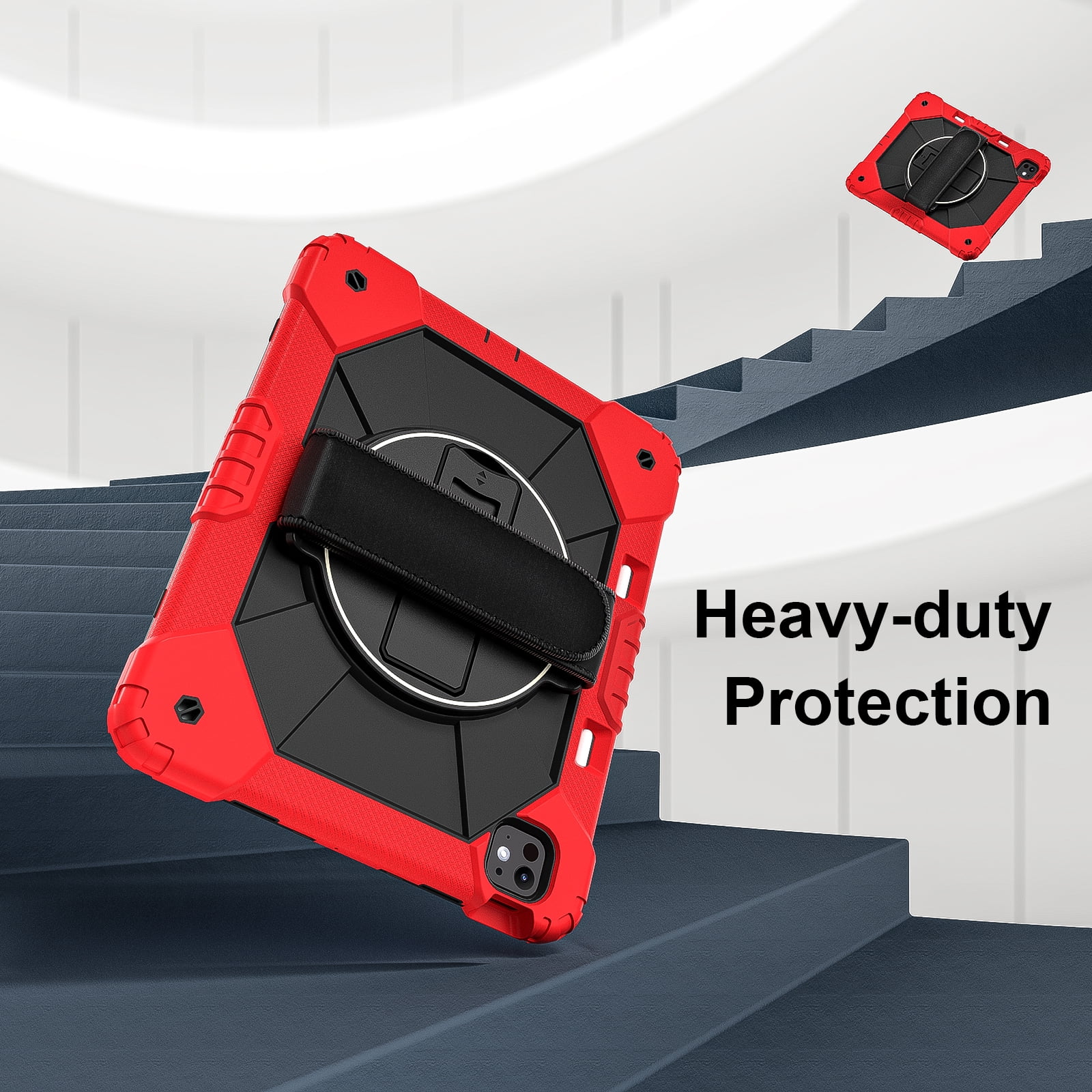 Allytechgroup iPad Pro 13 Inch 2024 Case Cover with Pencil Holder, Rugged Protection with Kickstand & Hand Strap Heavy Duty Shockproof Kids Friendly Case for Apple iPad Pro 13 M4 2024, Red