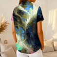 thumbnail image 6 of Summer Polo Shirts for Women Waffle Knit Vintage Texture Gradient Print Golf Shirts for Women Short Sleeve Button Down Collar Trendy Blouse Green XL, 6 of 6