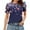 01 Dark Blue, variant on Fewfanhot T Shirts for Women Short Sleeve Tops Floral Boho Shirts Pleated Crewneck Summer Outfit Puff Sleeve Blouses Casual Tunic