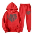 thumbnail image 2 of VBTAPA Womens Cute Sweatsuit 2 Piece Casual Sports Outfits Heart-Shaped Letter Print Hooded Sweatshirt and Jogger Sweatpants Set Teen Girls Y2K Tracksuit Limited Time Deals Red L, 2 of 3