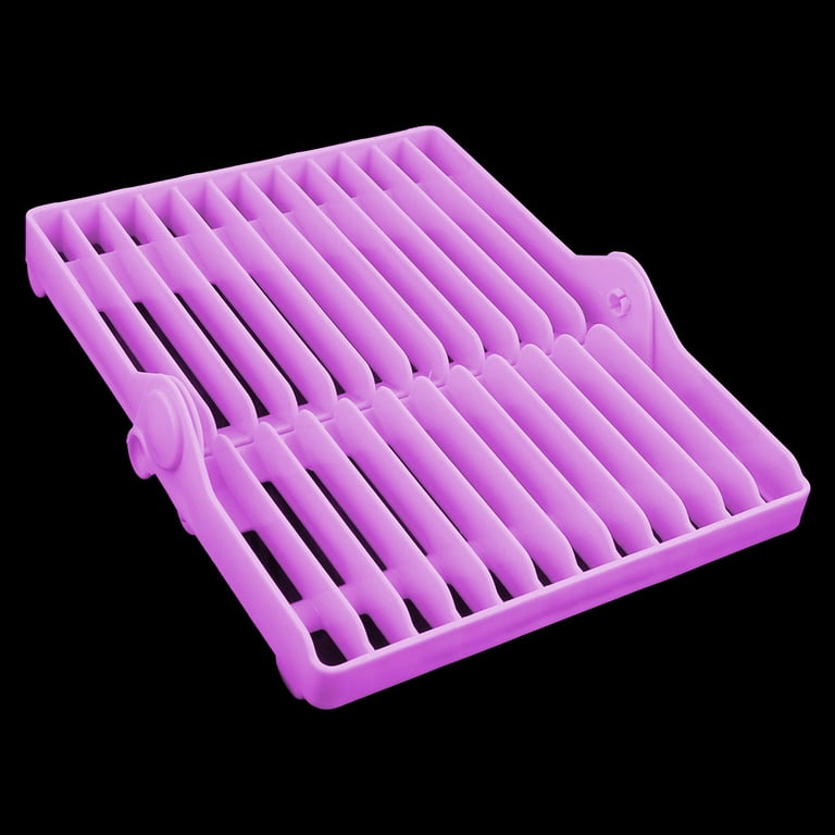 Kitchen Plastic 12 Slots Folding Dish Drying Drainer Plate Rack Purple