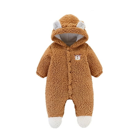 

TAIAOJING Winter Coats for Kids with Hoods Toddler Fuzzy Buttons Cartoon Romper Jumpsuit Jacket for Baby Boys Girls 0-3 Months
