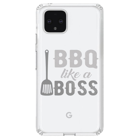 DistinctInk Clear Shockproof Hybrid Case for Google Pixel 4 (6.1" Screen) - TPU Bumper Acrylic Back Tempered Glass Screen Protector - BBQ Like a Boss Barbecue