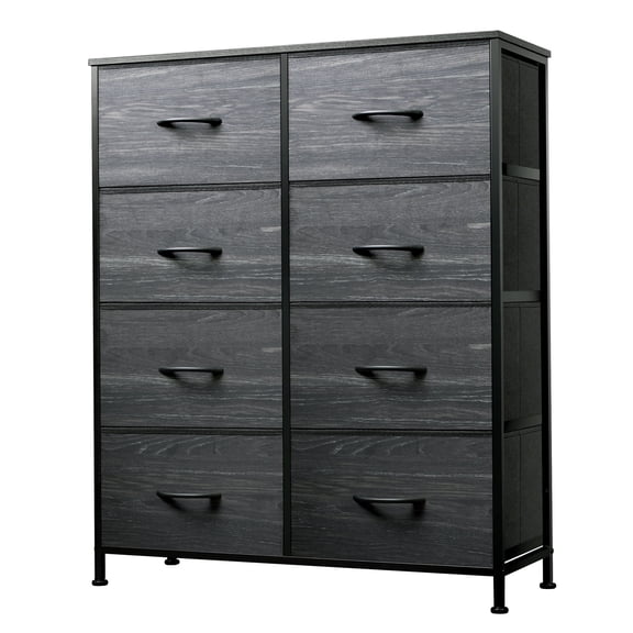 GALAXHERO 8 Drawer Fabric Dresser for Bedroom, Storage Bins Chest of Drawer for Closet, Living Room, Hallway, Charcoal Black Wood Grain Print