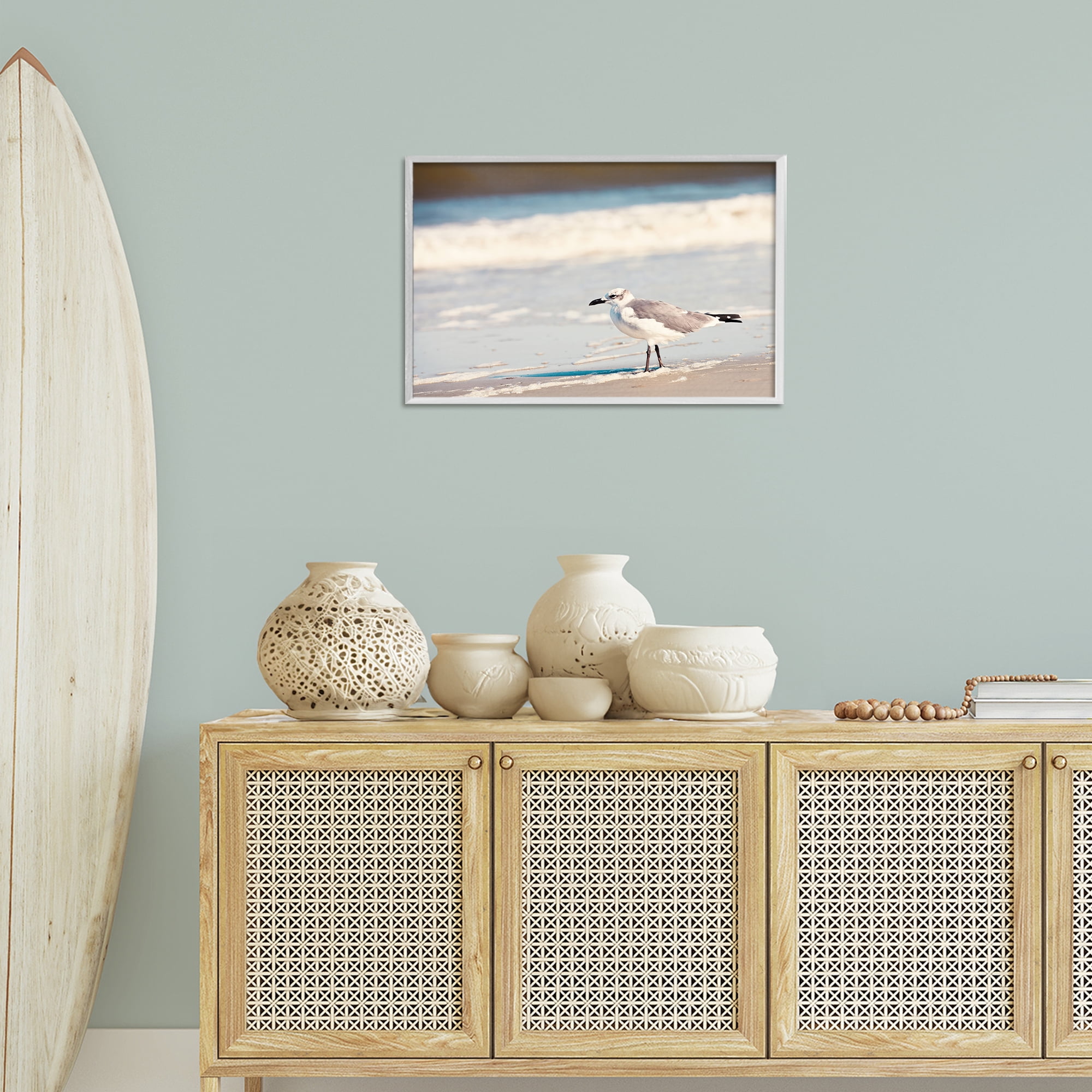 Stupell Industries Seagull Stepping on Shore Coastal Photography White Framed Art Print Wall Art, 24 x 16
