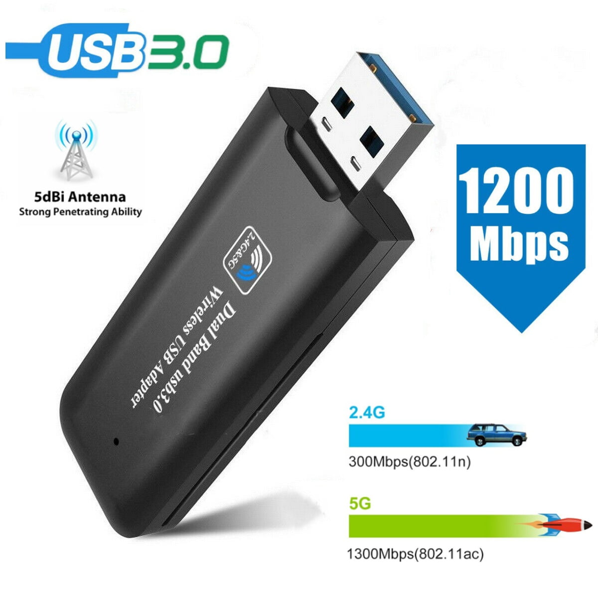 1200Mbps WiFi USB Adapter for PC, 3.0, USB WiFi Dongle, 5Ghz /2.4Ghz, WiFi USB, USB Wireless Adapter for Desktop/Laptop - Walmart.com