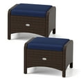 thumbnail image 1 of Patiojoy 2 Pieces Outdoor Patio PE Wicker Ottomans with Removable Cushions Footstools Navy, 1 of 9
