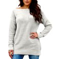 thumbnail image 2 of Women's Winter Loose Versatile One-shoulder Solid Color Mid-length Knitted Sweater for Fall and Winter, Cozy and Chic, Ideal for Seasonal Outfits,White,Size 2XL, 2 of 6
