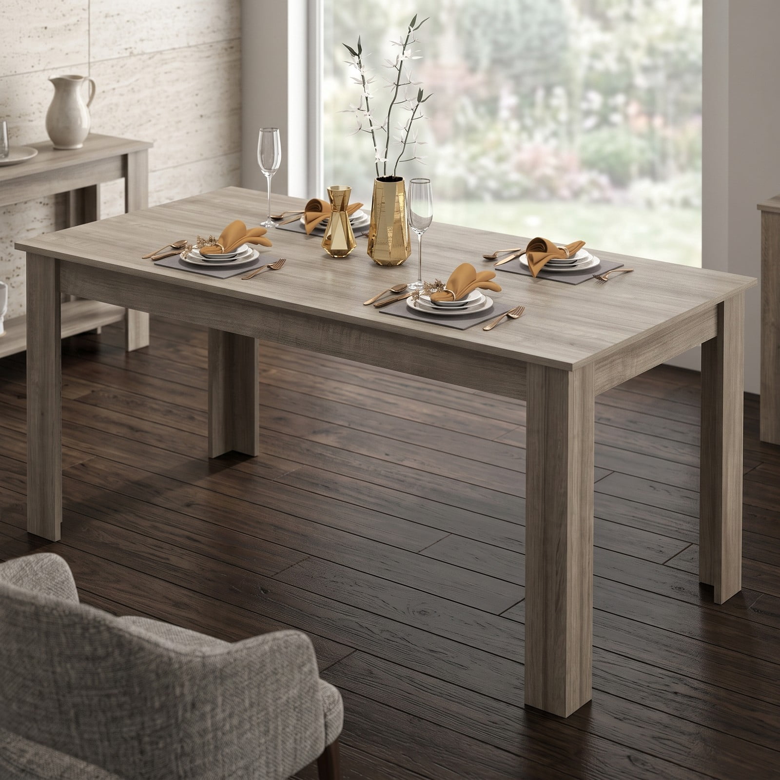 Furnibear 63 Inch Rectangular Modern Dining Table, Engineered Wood Kitchen Table for 6, Spacious Rectangle Dinner Table with Sturdy Wood Legs for Dining, Light Gray