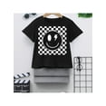 thumbnail image 1 of Boys Outfit Set 100% cotton Checkerboard joyful Face Print Short Sleeve T-Shirt, Perfect for Outdoor, 1 of 6