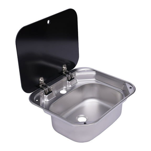 Dwellnix Space-Saving Stainless Steel RV Sink with Pre-Drilled Faucet Hole, Deep Design, Large Waste Outlet, Low Noise for Motorhome, Caravan, and Boat