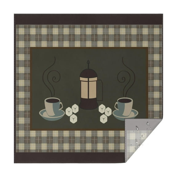 Square Waterproof Tablecloth Coffee with Scotch Plaid Reusable Indoor/Outdoor Durable Table Cover 70 Inch X70 Inch