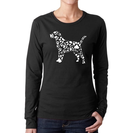 Women's Word Art Long Sleeve T-Shirt - Dog Paw Prints