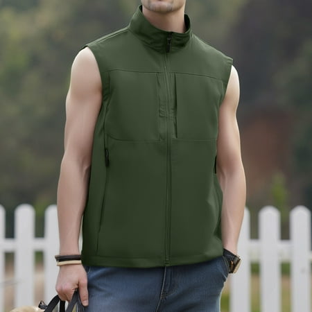 Nestiefly Men's Windproof Lightweight Golf Vest Outerwear with Pockets, Softshell Sleeveless Jacket for Running Hiking Sports Army Green 2XL
