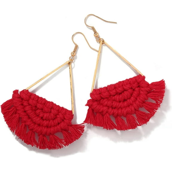 Bohemian Handmade Fringe Tassel Dangle Drop Statement Earrings for Women
