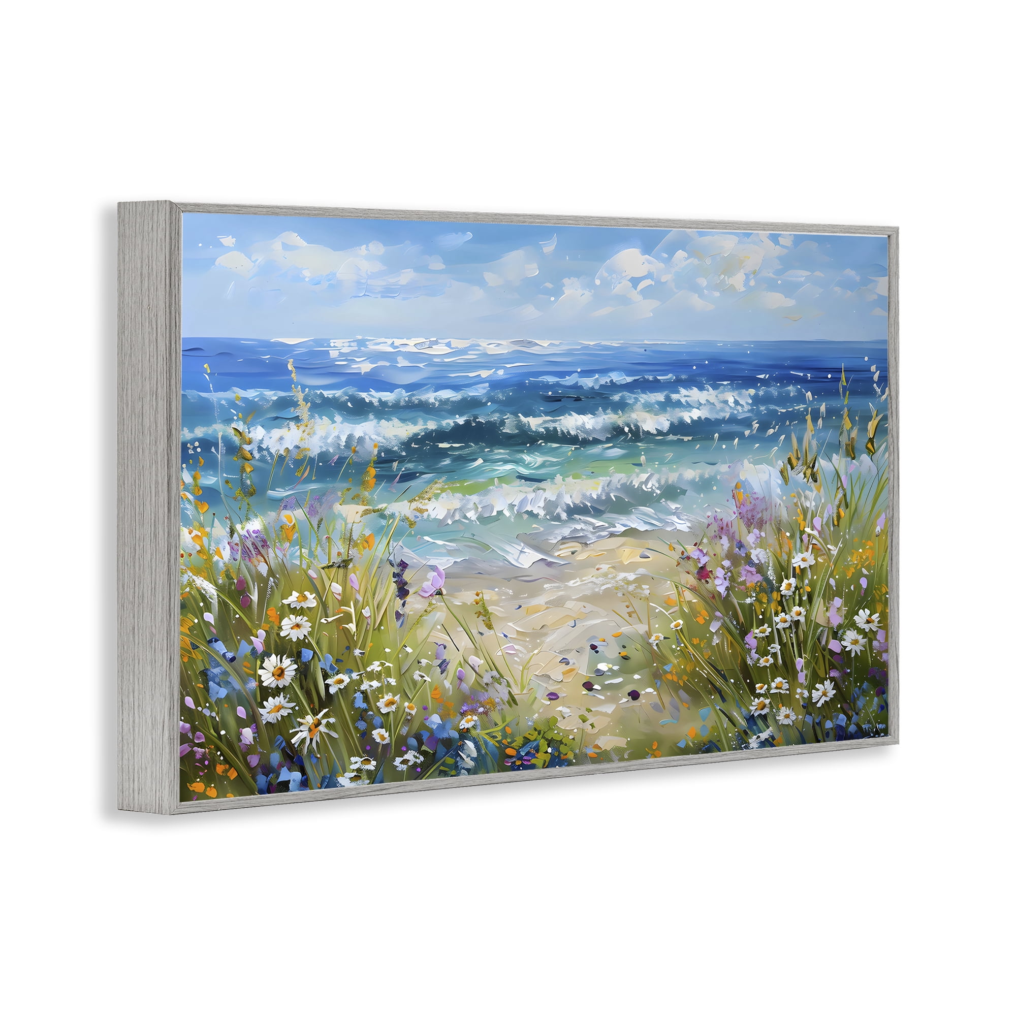 Stupell Industries Floral Beach Meadow by Ocean Gray Framed Giclee Art, design by Creative Studio