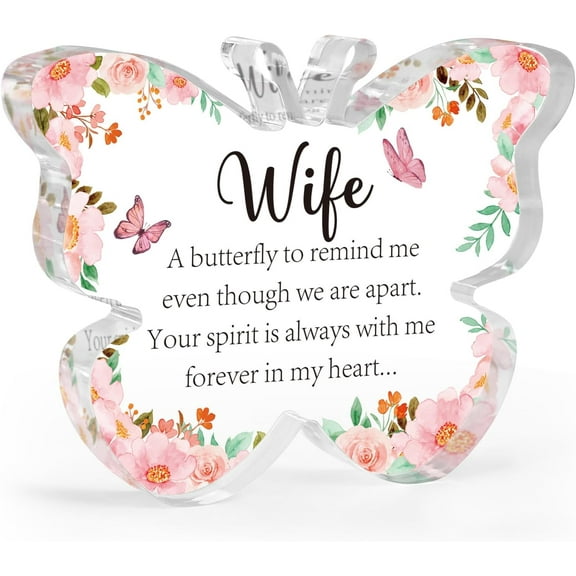 Dalrosia Sympathy Gifts-Bereavement Gifts for Loss of Wife, Memorial Butterfly Acrylic Table Decoration Gift for Loss of Wife