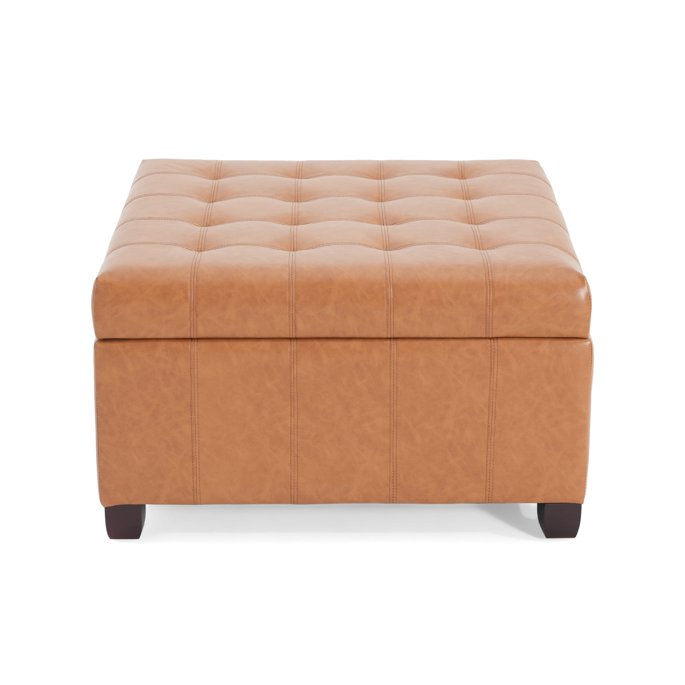 Christopher Knight Home Contemporary 31” Tufted PU Storage Ottoman, Waffle Stitch, Light Brown