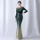thumbnail image 3 of Vestido de noche de cola de pez de manga larga para mujer Atmósfera de alta gama Elegante Banquete Reunión anual Temperamento Terciopelo Aura Reina, 3 of 5