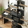 thumbnail image 4 of Raffle Pinker Vanity Desk Makeup Dressing Table with Mirror and Lights,4 Drawers,Storage Shelves,Power Outlet,Black, 4 of 9